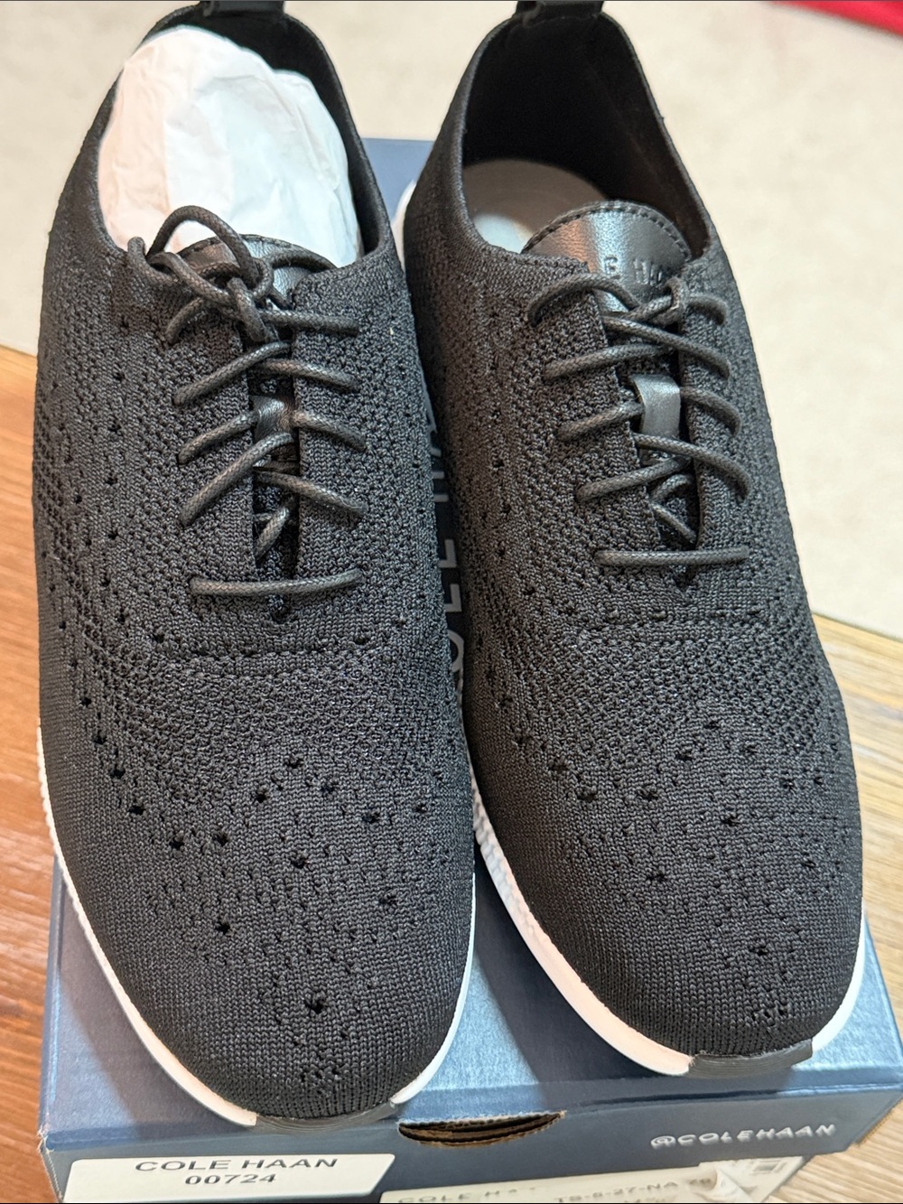 Cole Haan Black Knit Wingtip-Inspired Lace-Up Sneakers